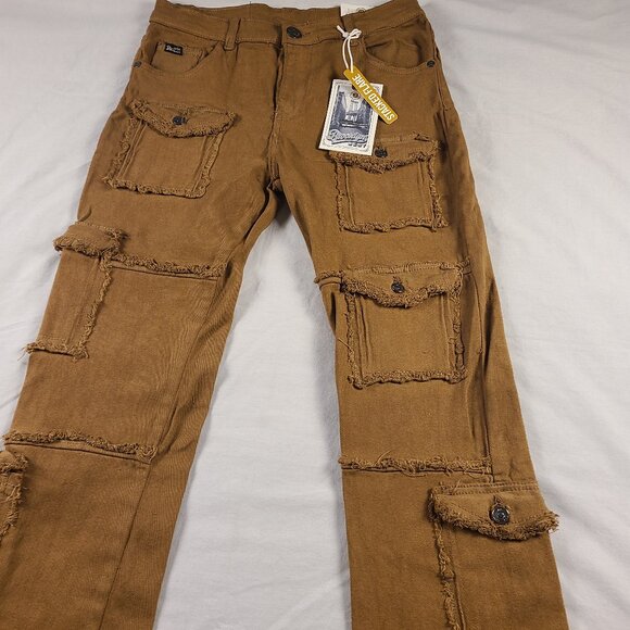 Brooklyn's Best Women's 14 Cargo Pants Fringed Pockets Brown - Picture 2 of 13